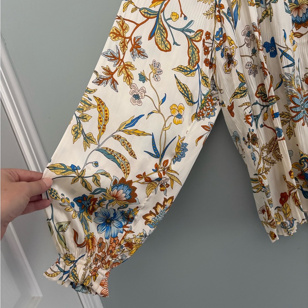 Current Air Multicolor Floral Satin Peasant Blouse Size M - Picture 6 of 15
